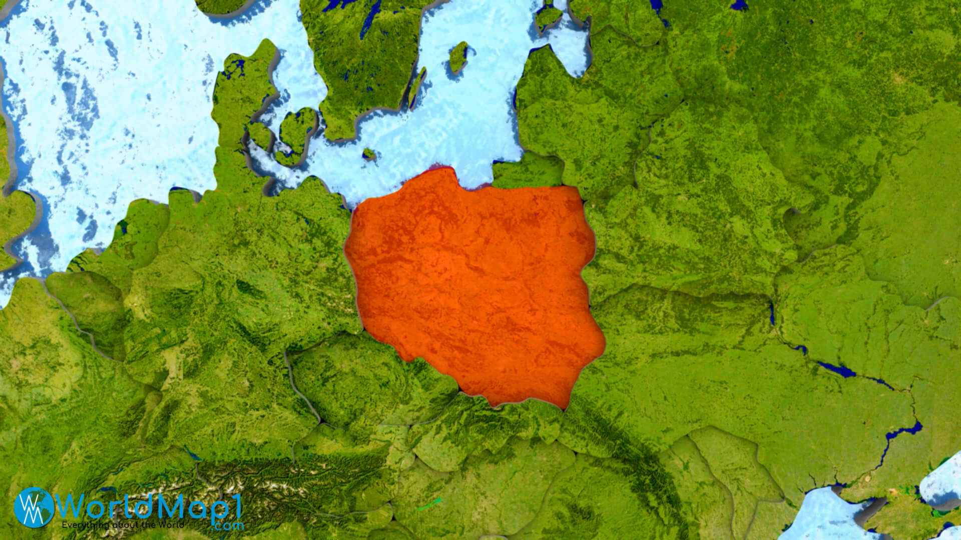 Carte satellite de la Pologne
